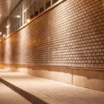 Exterior lighting design helps illuminate pathways.